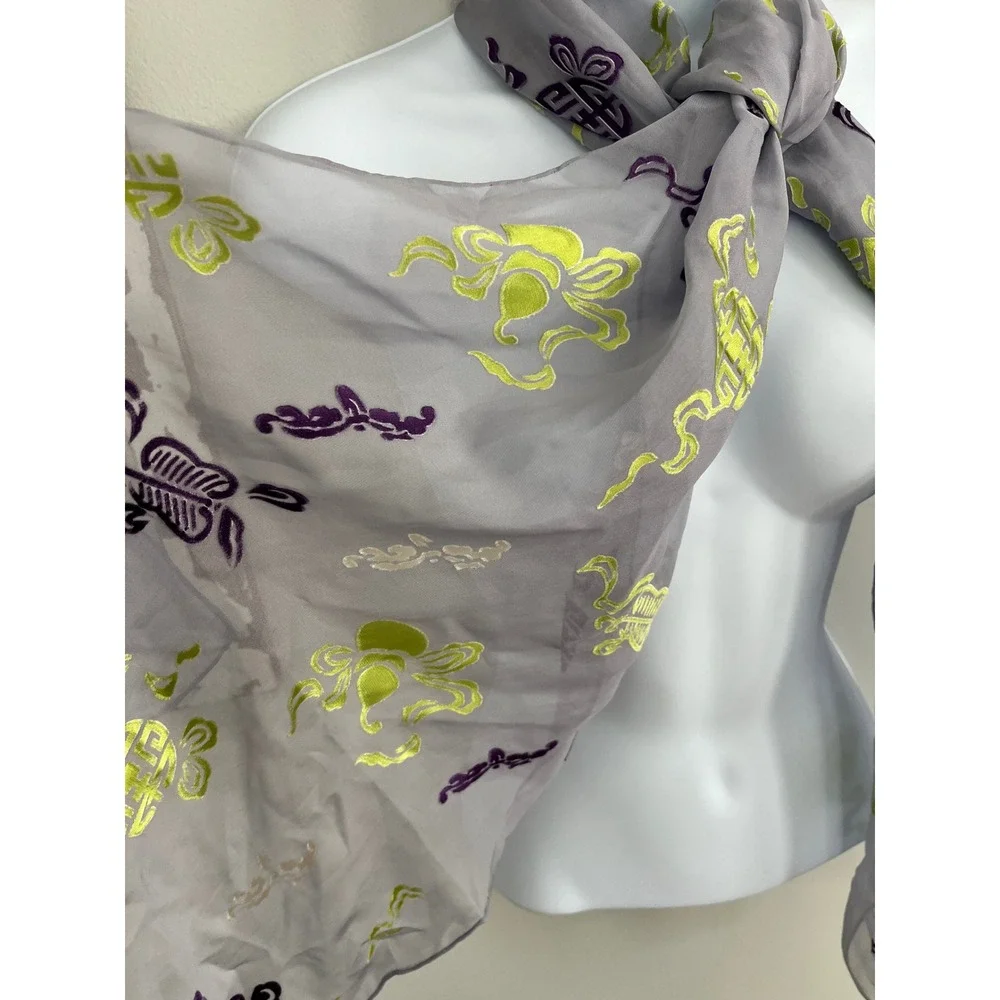 SHANGHAI TANG Women's‎ Lilac Silk Blend Multi Color Handkerchief Scarf